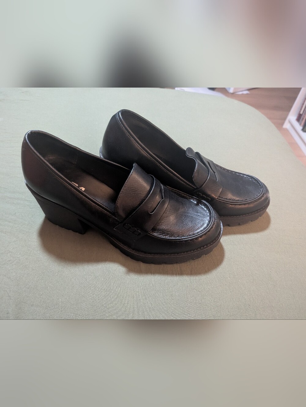 Y2K Black Leather Chunky Kindred Penny Loafer Platform Shoe Soda Brand Size 10